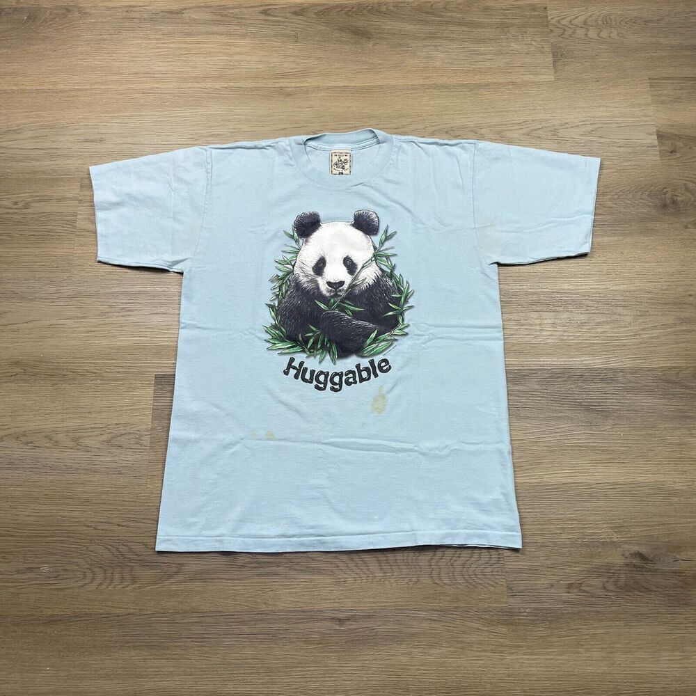 Vintage Shirt Mens Large Blue Panda Bear Huggable Single Stitch 90s Zoo